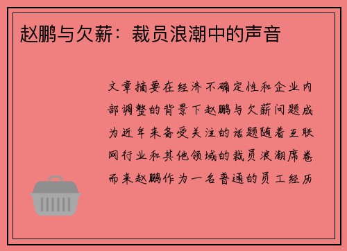 赵鹏与欠薪：裁员浪潮中的声音